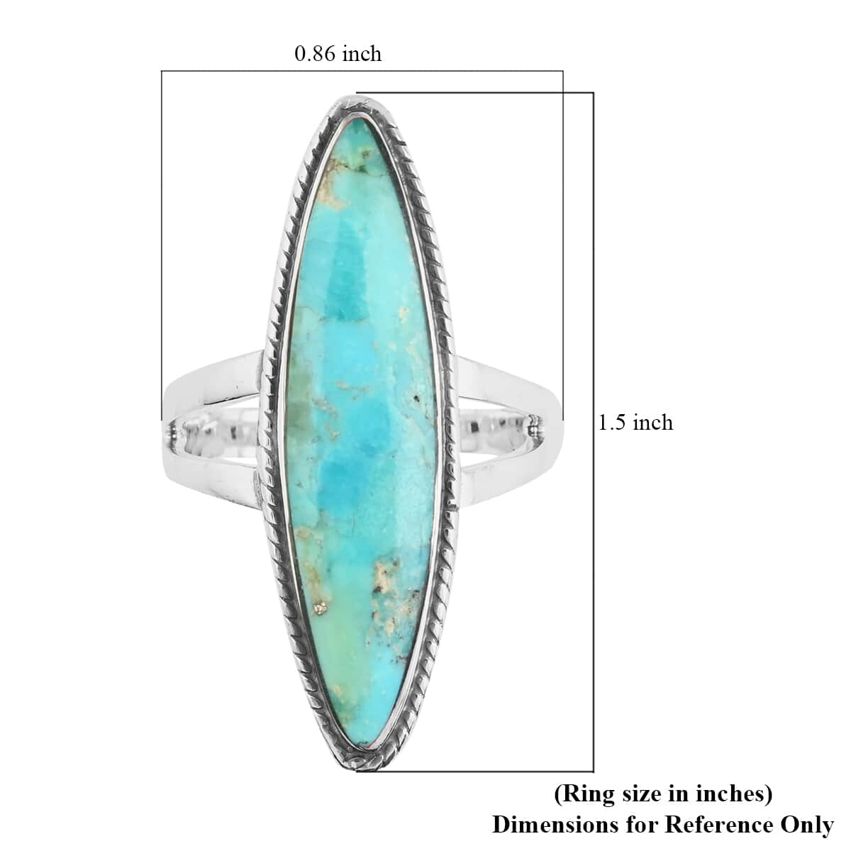 Santa Fe Style Kingman Turquoise Elongated Split Band Ring in Sterling Silver (Size 6.0) 2.90 ctw image number 3