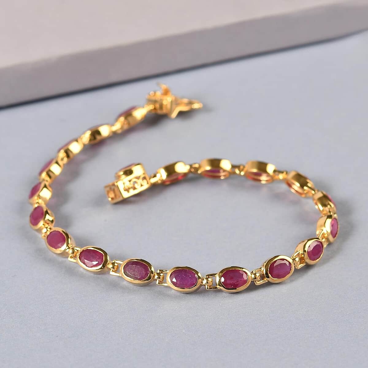 Niassa Ruby Link Bracelet in Vermeil YG Over Sterling Silver, Ruby Bracelet For Women Gifts For Her (6.50 Inches) 11.35 ctw. image number 1