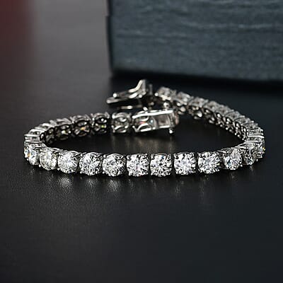 100 Facet Moissanite Tennis Bracelet For Women in Platinum Over Sterling Silver,Birthday Gifts For Her 7.25 Inches 15.50 ctw (7.25 In)