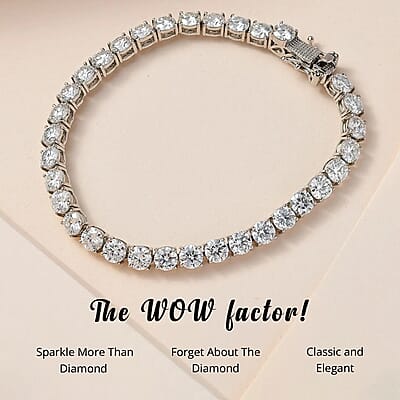 100 Facet Moissanite Tennis Bracelet For Women in Platinum Over Sterling Silver,Birthday Gifts For Her 7.25 Inches 15.50 ctw (7.25 In)
