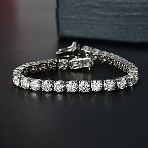 100 Facet Moissanite Bracelet in Platinum Over Sterling Silver, Tennis Bracelet, Silver Bracelet, Wedding Gifts (6.50 In) 13.65 ctw