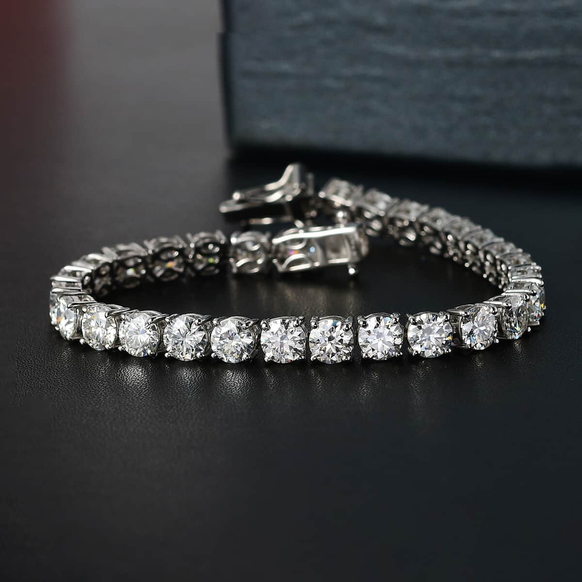 100 Facet Moissanite Bracelet in Platinum Over Sterling Silver, Tennis Bracelet, Silver Bracelet, Wedding Gifts (6.50 In) 13.65 ctw image number 1