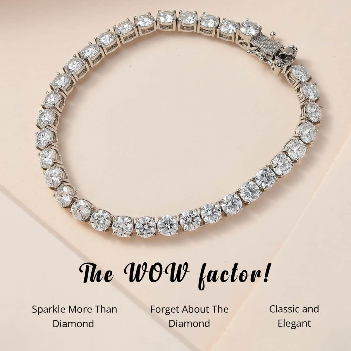 100 Facet Moissanite Bracelet in Platinum Over Sterling Silver, Tennis Bracelet, Silver Bracelet, Wedding Gifts (6.50 In) 13.65 ctw image number 4