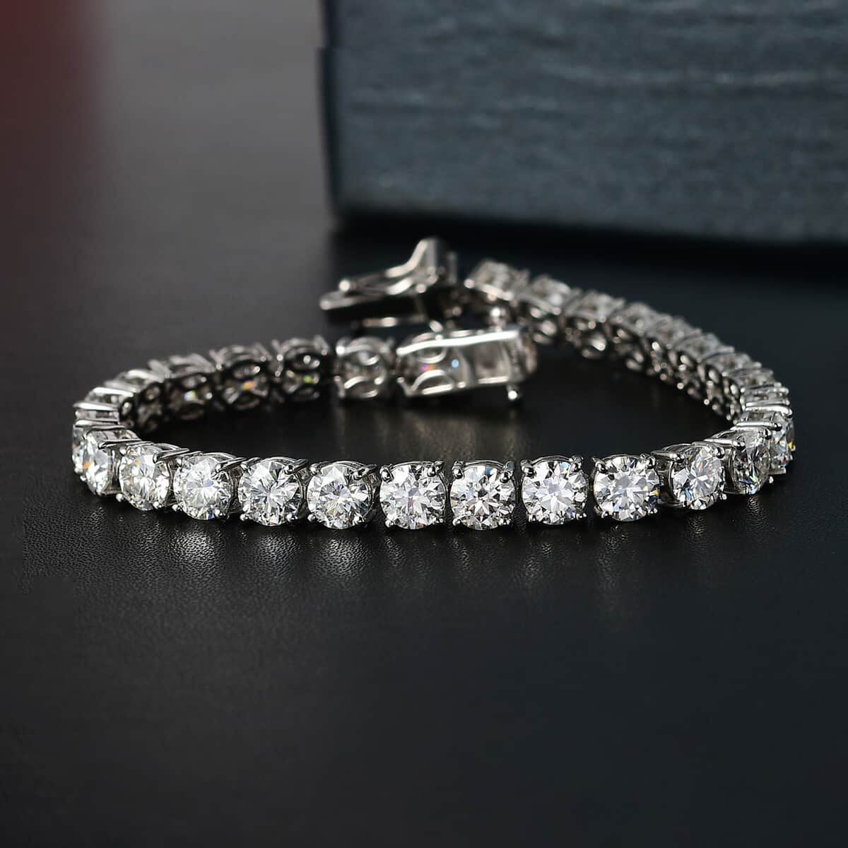 100 Facet Moissanite 17.00 ctw Tennis Bracelet For Women in Platinum Over Sterling Silver, Birthday Gifts For Her 8.00 Inches (8.00 In) image number 1