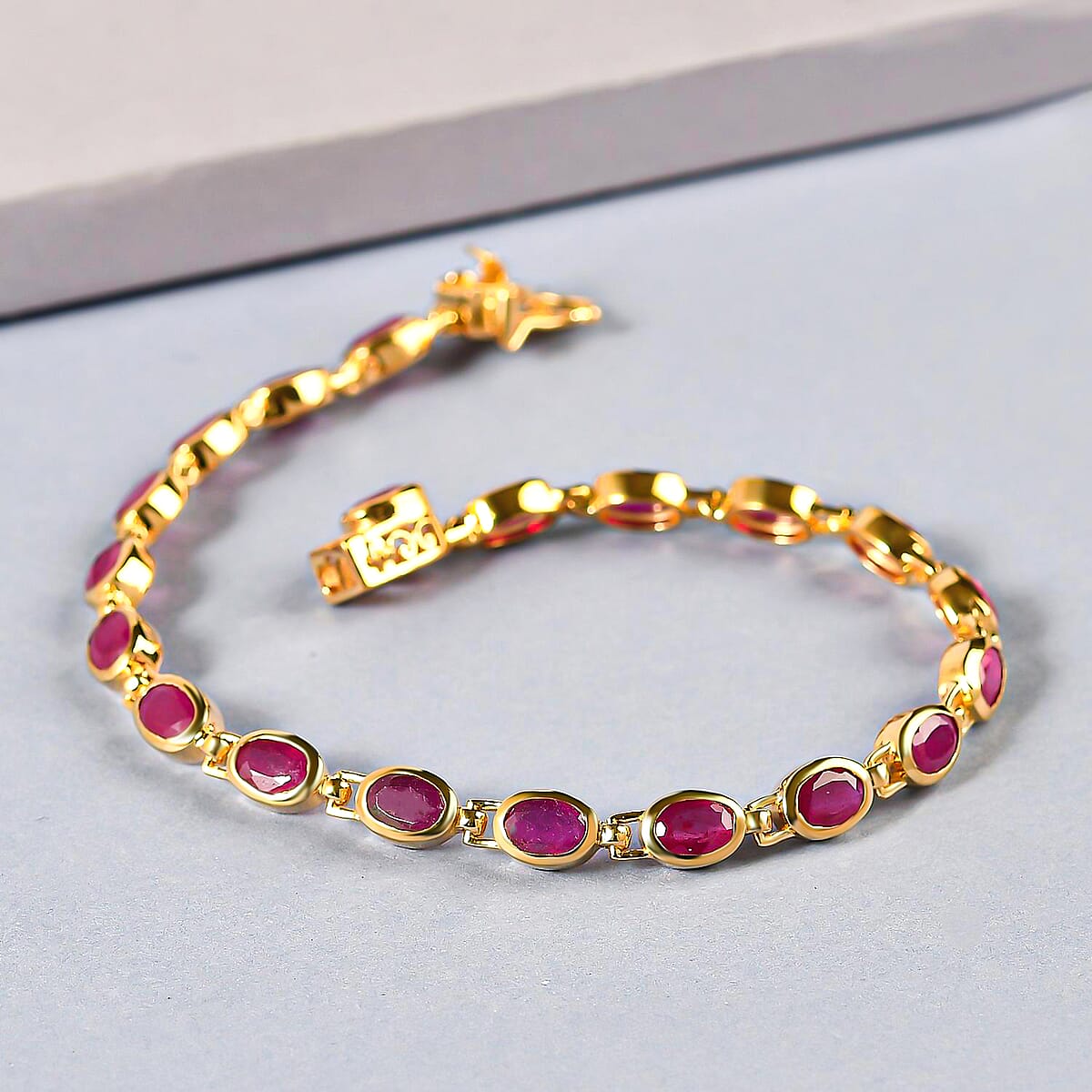 Niassa Ruby (FF) Link Bracelet in Vermeil YG Over Sterling Silver, Ruby Bracelet For Women Gifts For Her (8.00 In) 14.35 ctw image number 1