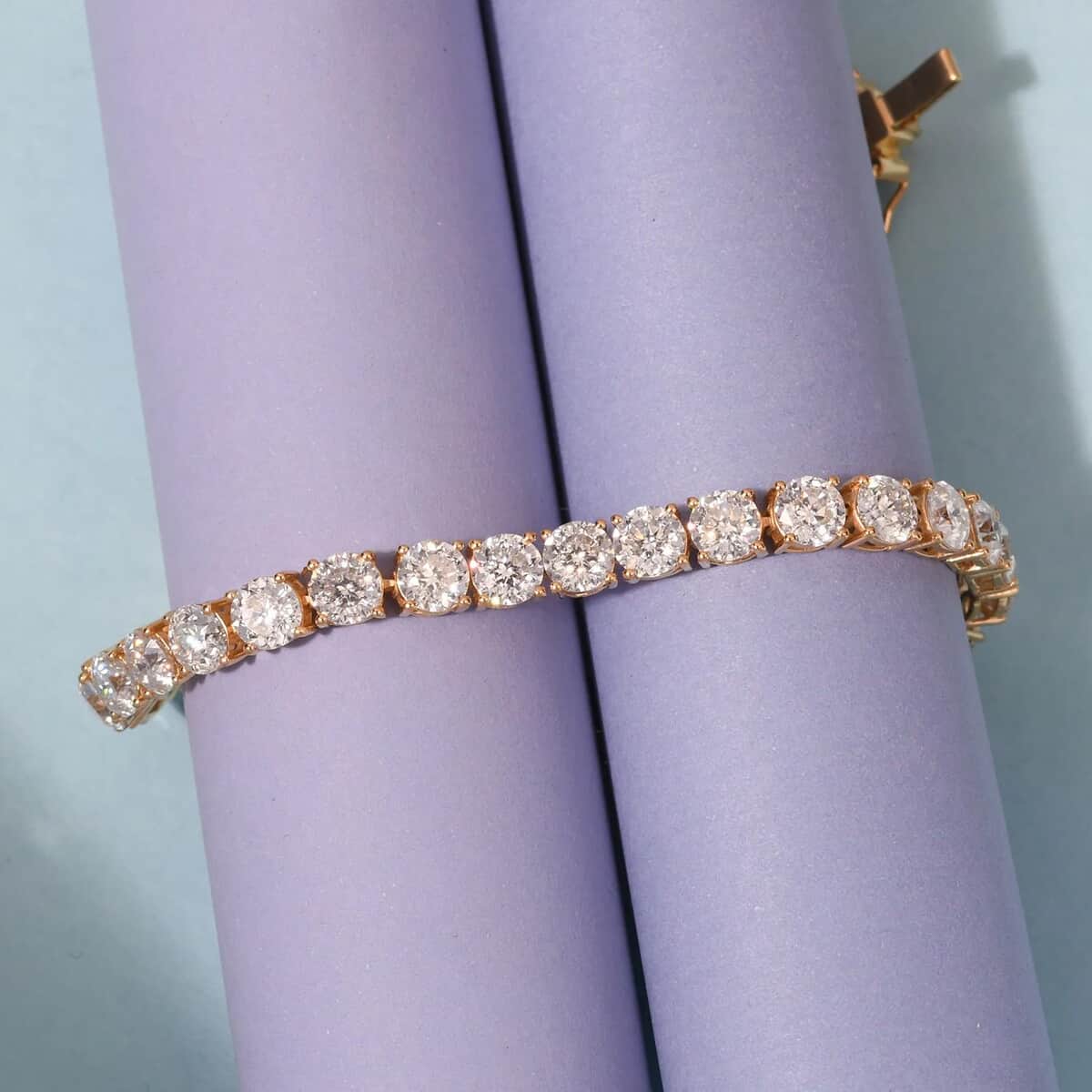 100 Facet Moissanite 17.00 ctw Tennis Bracelet in Vermeil Yellow Gold Over Sterling Silver (8.00 In) image number 1