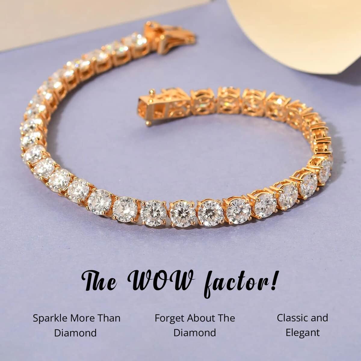 100 Facet Moissanite 17.00 ctw Tennis Bracelet in Vermeil Yellow Gold Over Sterling Silver (8.00 In) image number 4