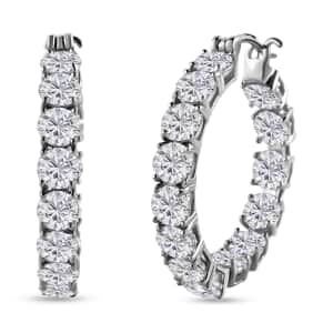 100 Facet Moissanite Earrings in Platinum Over Sterling Silver, Inside Out Hoops, Moissanite Hoops, Anniversary Gifts For Her 12.15 ctw