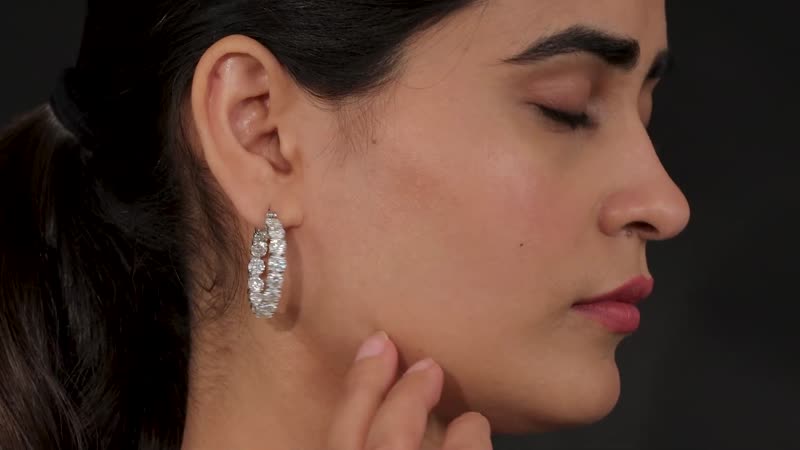 100 Facet Moissanite VS-EF Hoop Earrings in Platinum Over Sterling Silver 7.80 Grams 12.50 ctw