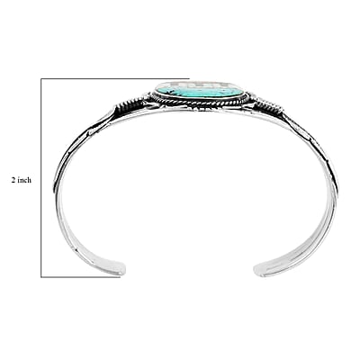 Santa Fe Style Kingman Turquoise and Multi Gemstone Pueblo Homes Open Cuff Bracelet in Sterling Silver (7.00 In) 18.00 ctw