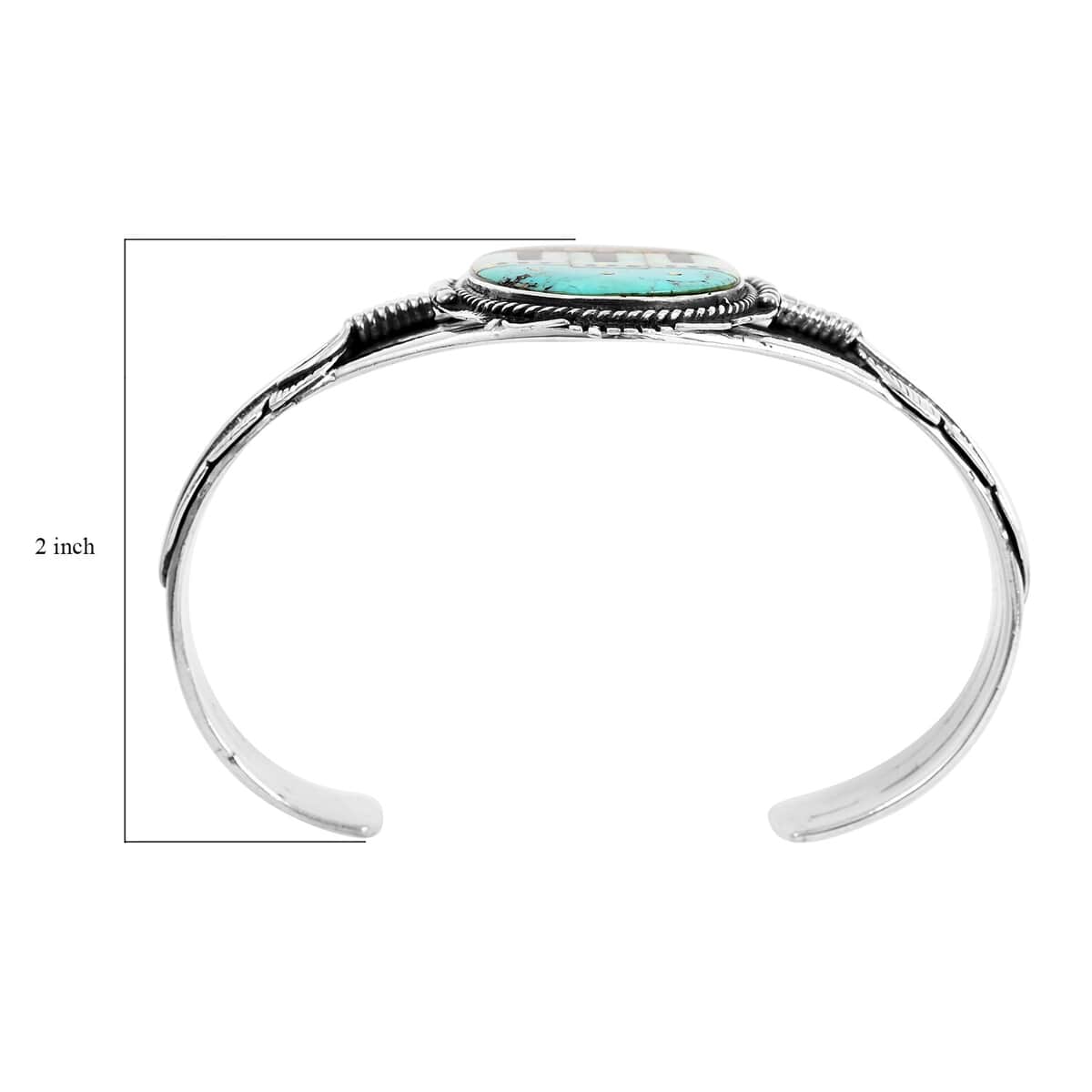 Santa Fe Style Kingman Turquoise and Multi Gemstone Pueblo Homes Open Cuff Bracelet in Sterling Silver (7.00 In) 18.00 ctw image number 2