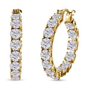 100 Facet Moissanite Earrings in Vermeil YG Over Sterling Silver, Inside Out Hoops, Moissanite Hoops, Anniversary Gifts For Her 12.15 ctw