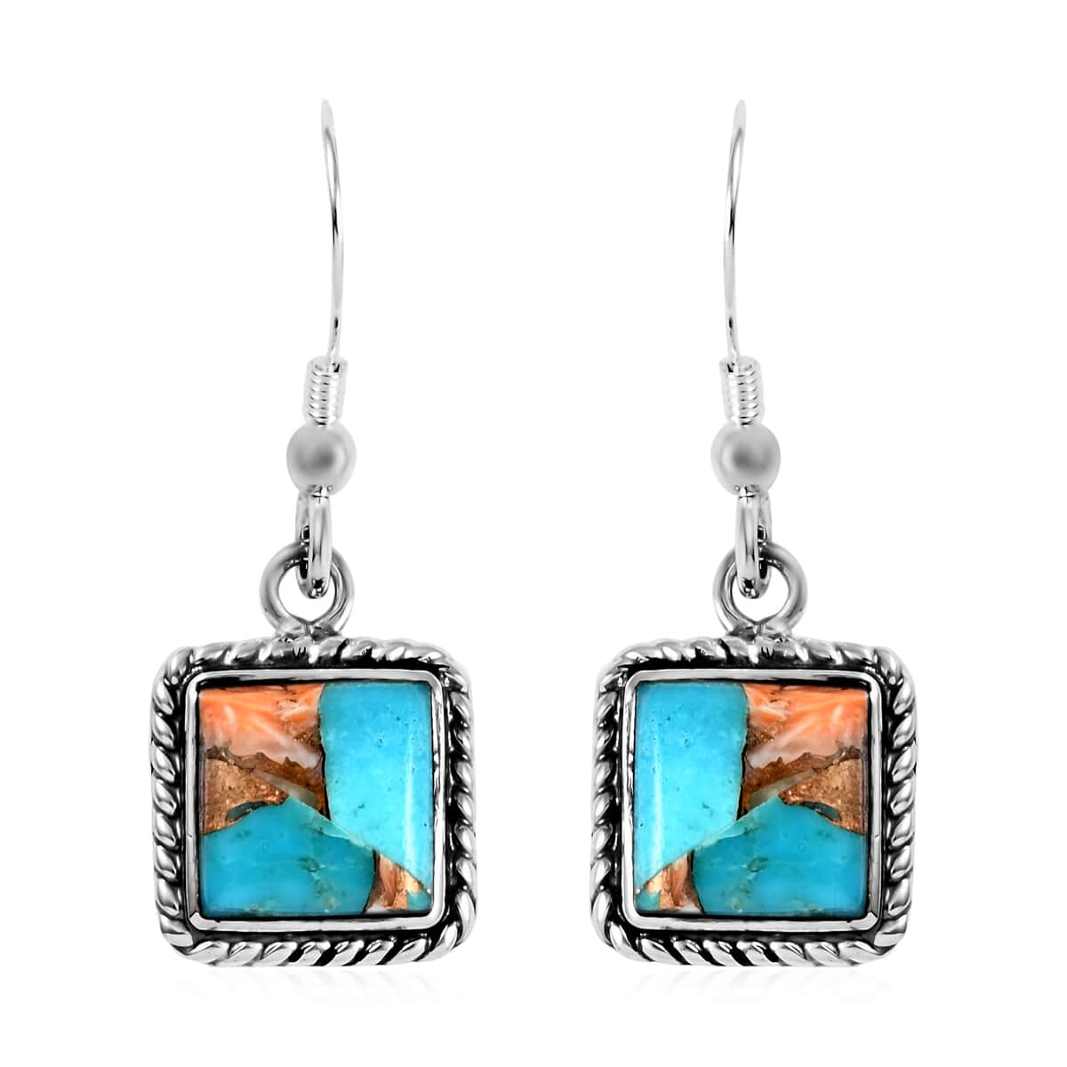 Santa Fe Style Spiny Turquoise Dangle Earrings in Sterling Silver 1.00 ctw image number 0