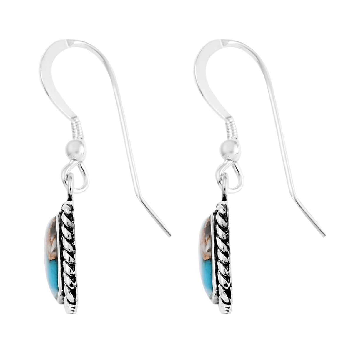 Santa Fe Style Spiny Turquoise Dangle Earrings in Sterling Silver 1.00 ctw image number 3