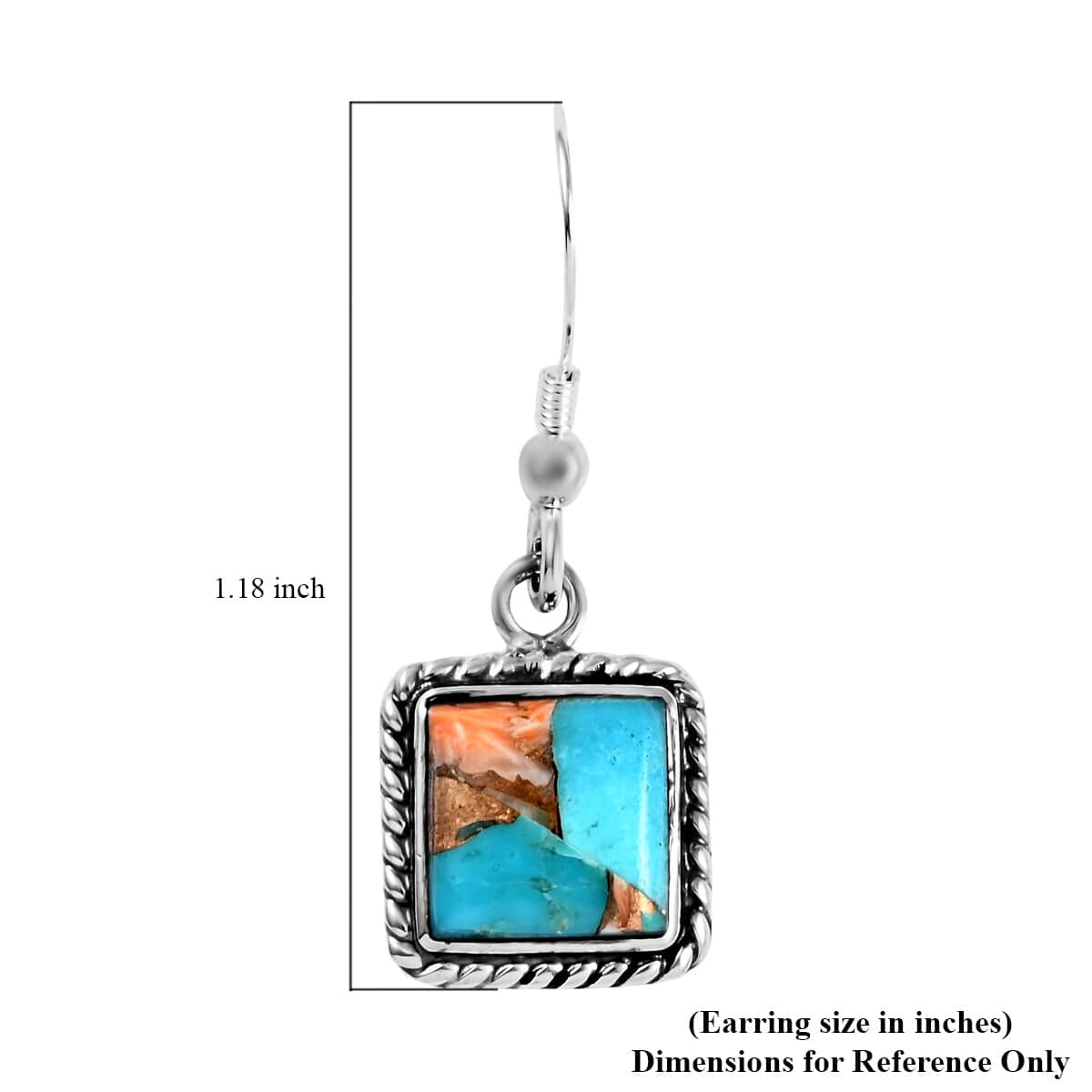 Santa Fe Style Spiny Turquoise Dangle Earrings in Sterling Silver 1.00 ctw image number 4