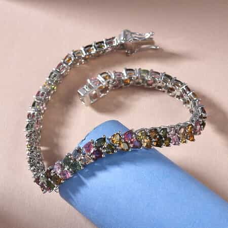 Multi-Tourmaline Linking Bracelet in Platinum Over Sterling Silver (6.50 In) 12 Grams 9.40 ctw image number 1