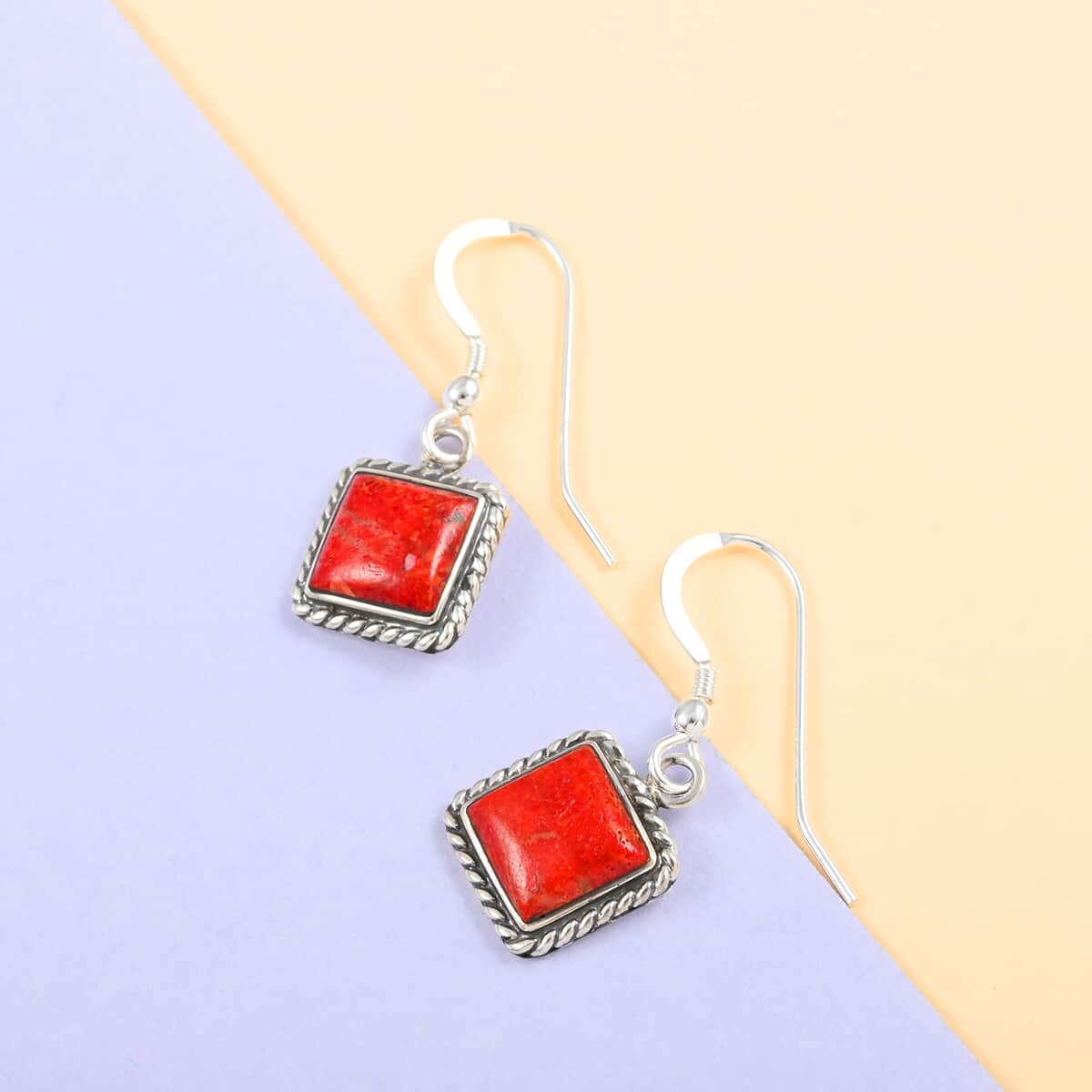 Santa Fe Style Coral Dangle Earrings in Sterling Silver image number 1