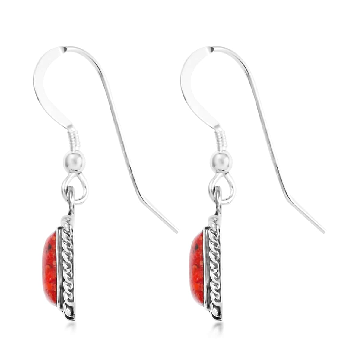 Santa Fe Style Coral Dangle Earrings in Sterling Silver image number 3