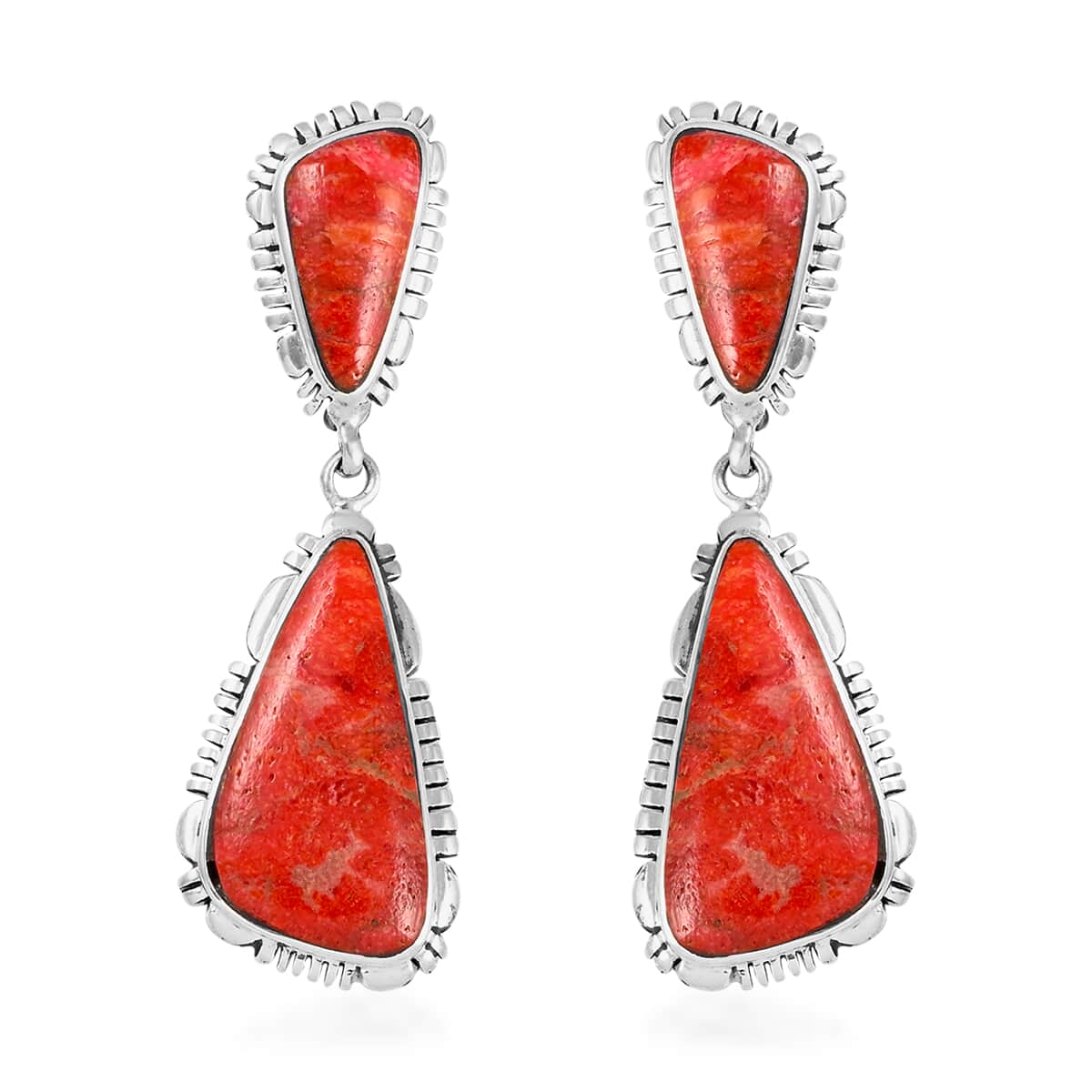 Santa Fe Style Coral Drop Earrings in Sterling Silver image number 0