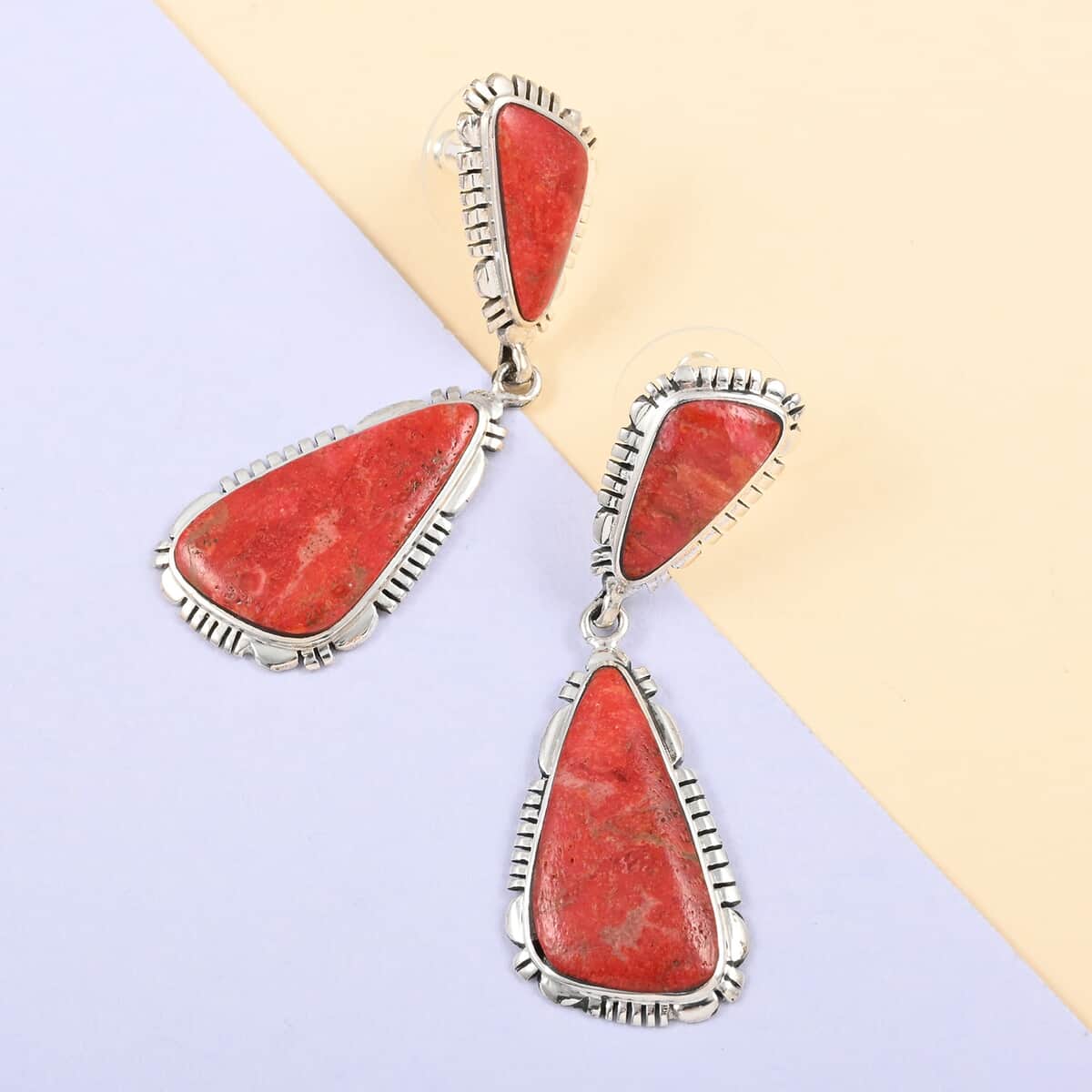 Santa Fe Style Coral Drop Earrings in Sterling Silver image number 1