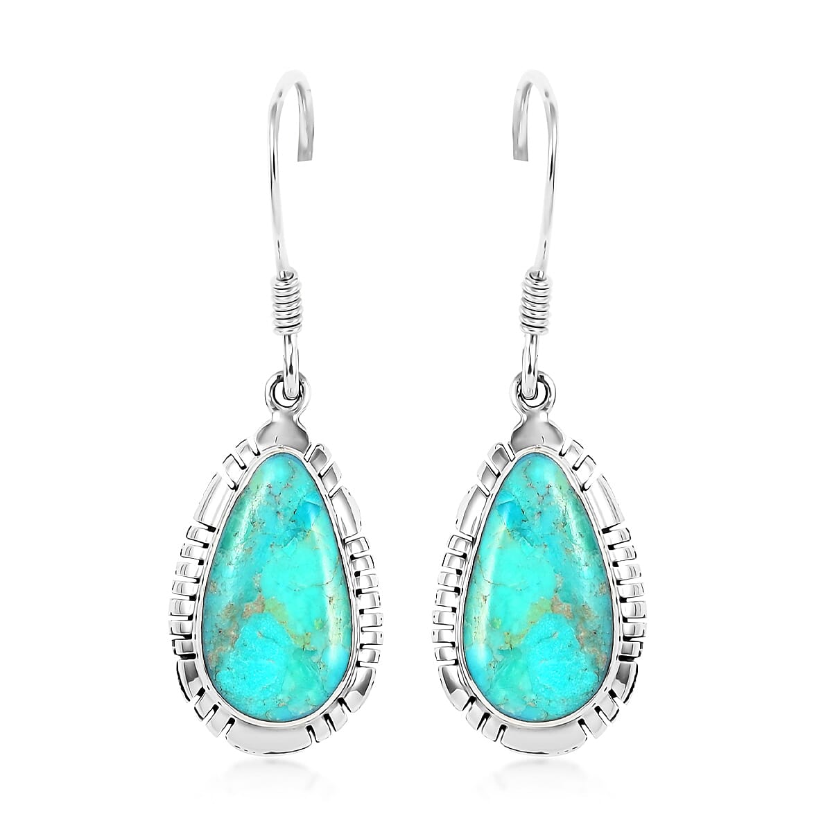 Santa Fe Style Kingman Turquoise Dangle Earrings in Sterling Silver 2.20 ctw
