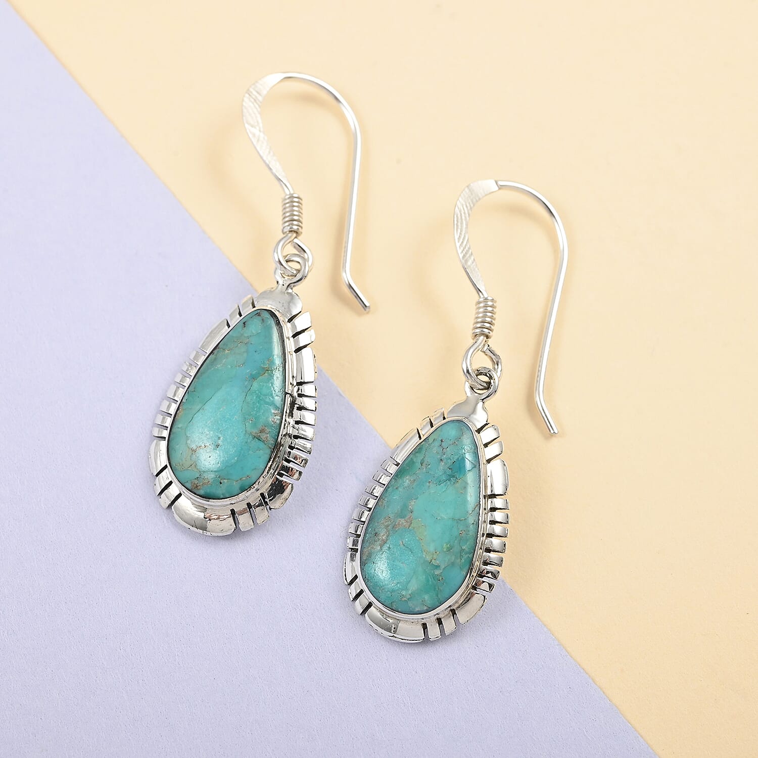 Santa Fe Style Kingman Turquoise Dangle Earrings in Sterling Silver 2.20 ctw
