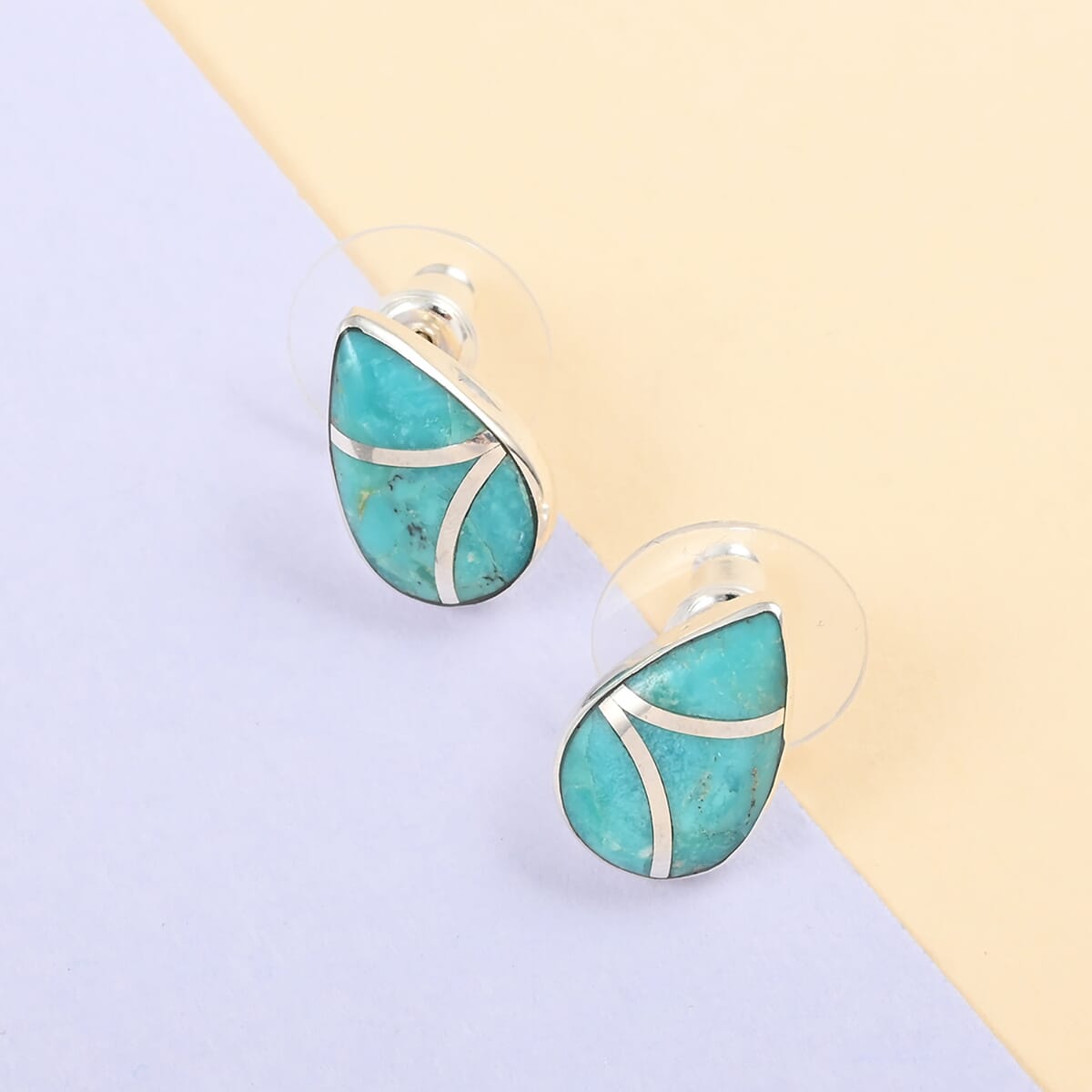 SANTA FE Style Kingman Turquoise Stud Earrings in Sterling Silver image number 1