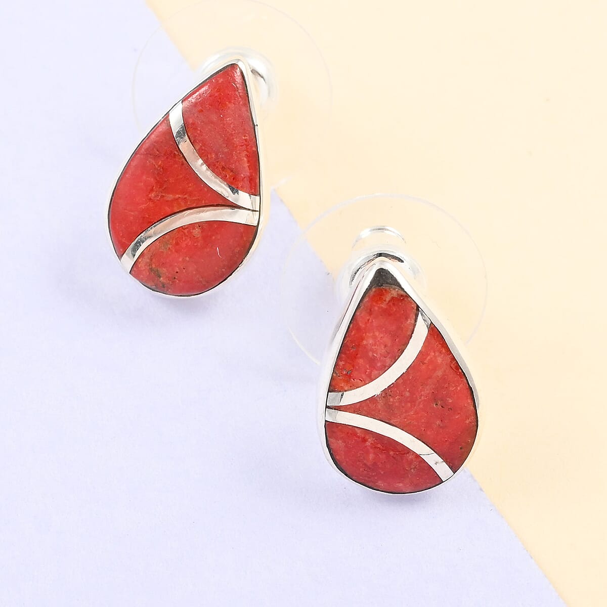 Santa Fe Style Coral Stud Earrings in Sterling Silver image number 1