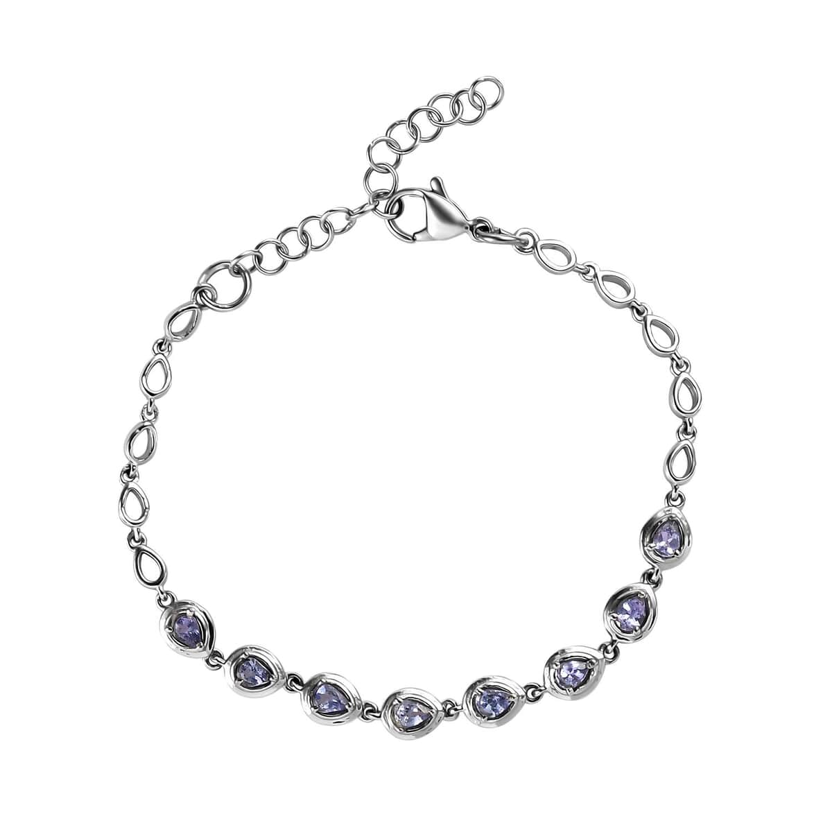 Tanzanite Link Bracelet in Stainless Steel (6.50 In) 1.15 ctw , Tarnish-Free, Waterproof, Sweat Proof Jewelry image number 0