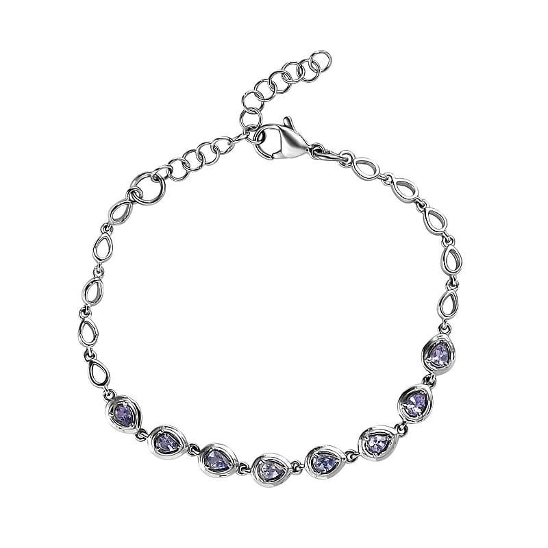 Tanzanite Link Bracelet in Stainless Steel (6.50 In) 1.15 ctw , Tarnish-Free, Waterproof, Sweat Proof Jewelry
