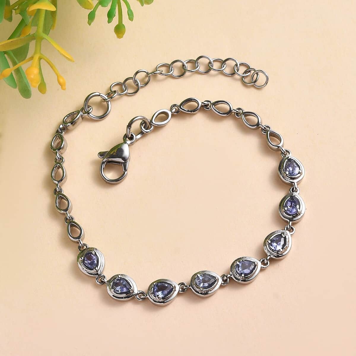 Tanzanite Link Bracelet in Stainless Steel (6.50 In) 1.15 ctw , Tarnish-Free, Waterproof, Sweat Proof Jewelry image number 1