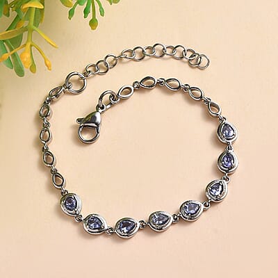 Tanzanite Link Bracelet in Stainless Steel (6.50 In) 1.15 ctw , Tarnish-Free, Waterproof, Sweat Proof Jewelry