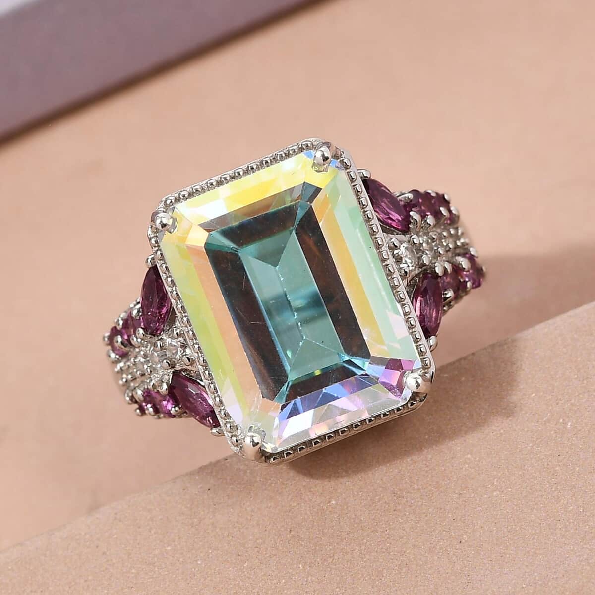 Mercury Mystic Topaz and Multi Gemstone Ring in Platinum Over Sterling Silver (Size 7.0) 9.65 ctw image number 1