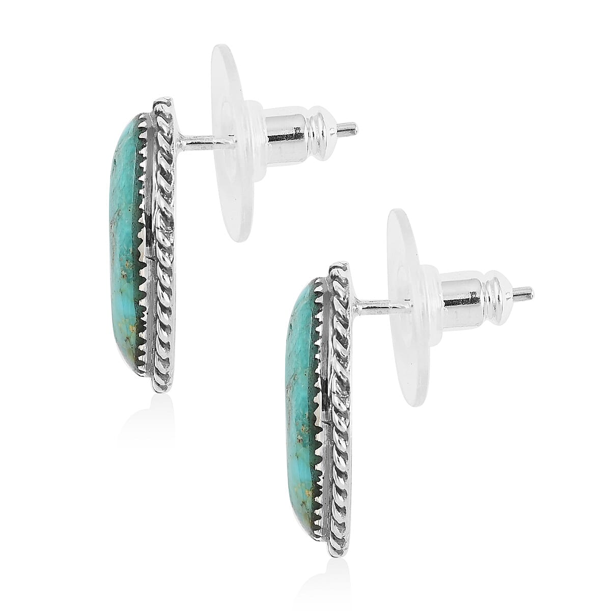Santa Fe Style Kingman Turquoise Stud Earrings in Sterling Silver 5.25 ctw image number 3