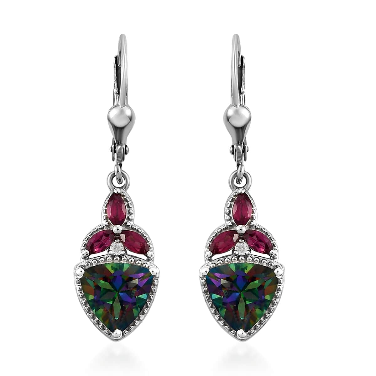 Northern Light Mystic Topaz and Multi Gemstone Lever Back Earrings in Platinum Over Sterling Silver 4.90 ctw image number 0