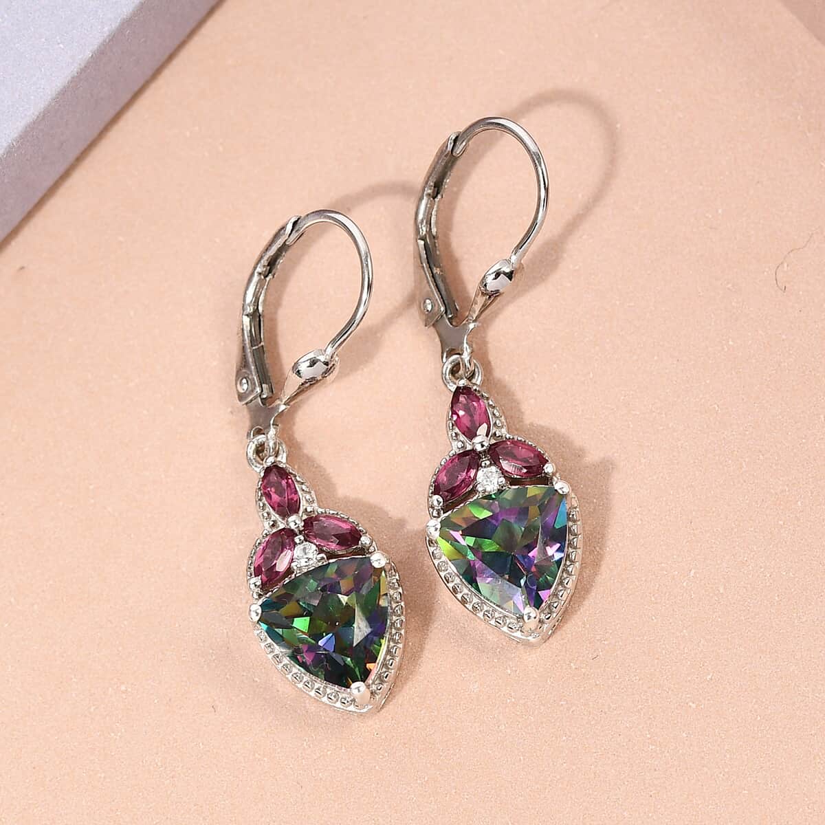 Northern Light Mystic Topaz and Multi Gemstone Lever Back Earrings in Platinum Over Sterling Silver 4.90 ctw image number 1