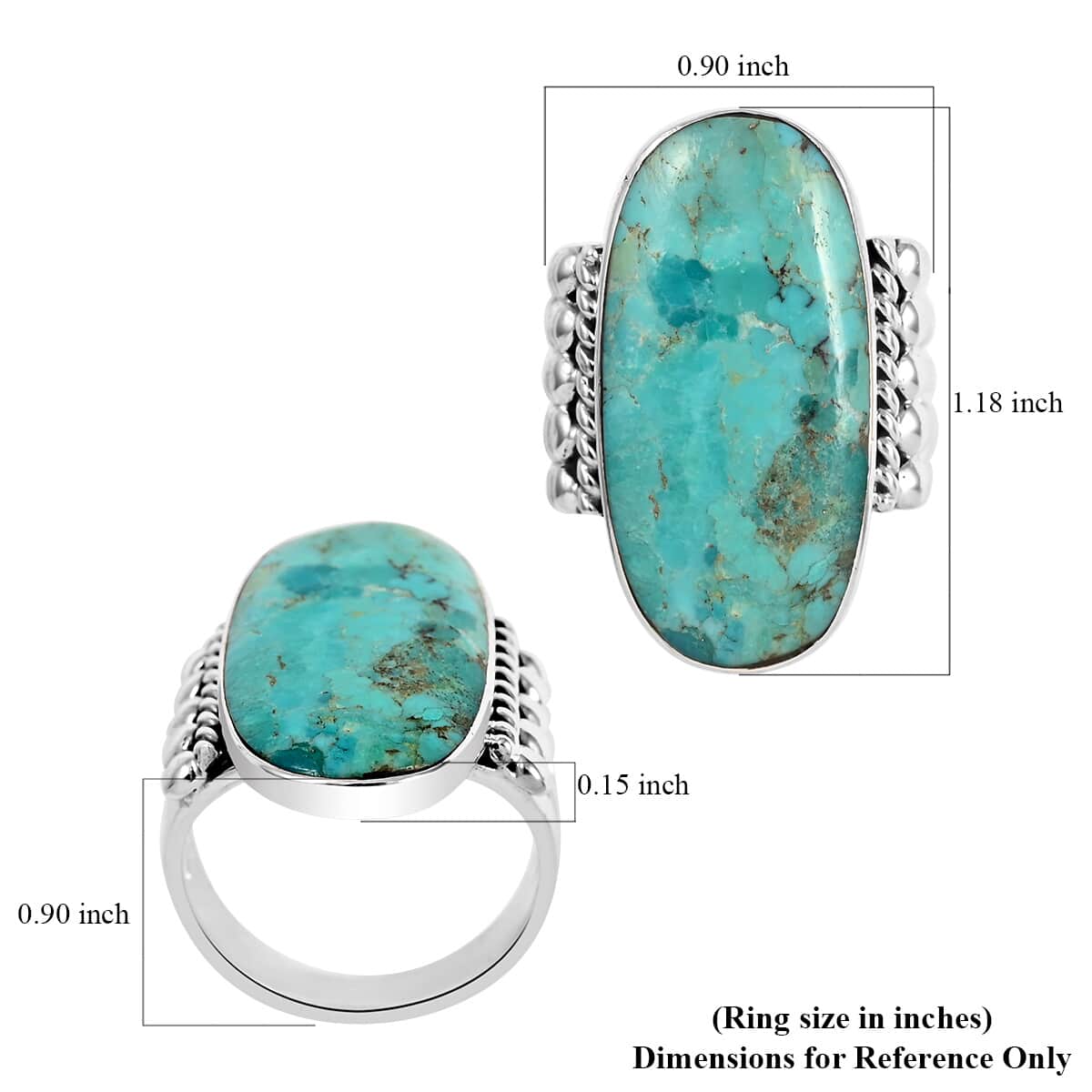 Santa Fe Style Kingman Turquoise Statement Ring in Sterling Silver (Size 10.0) 6.50 ctw image number 4