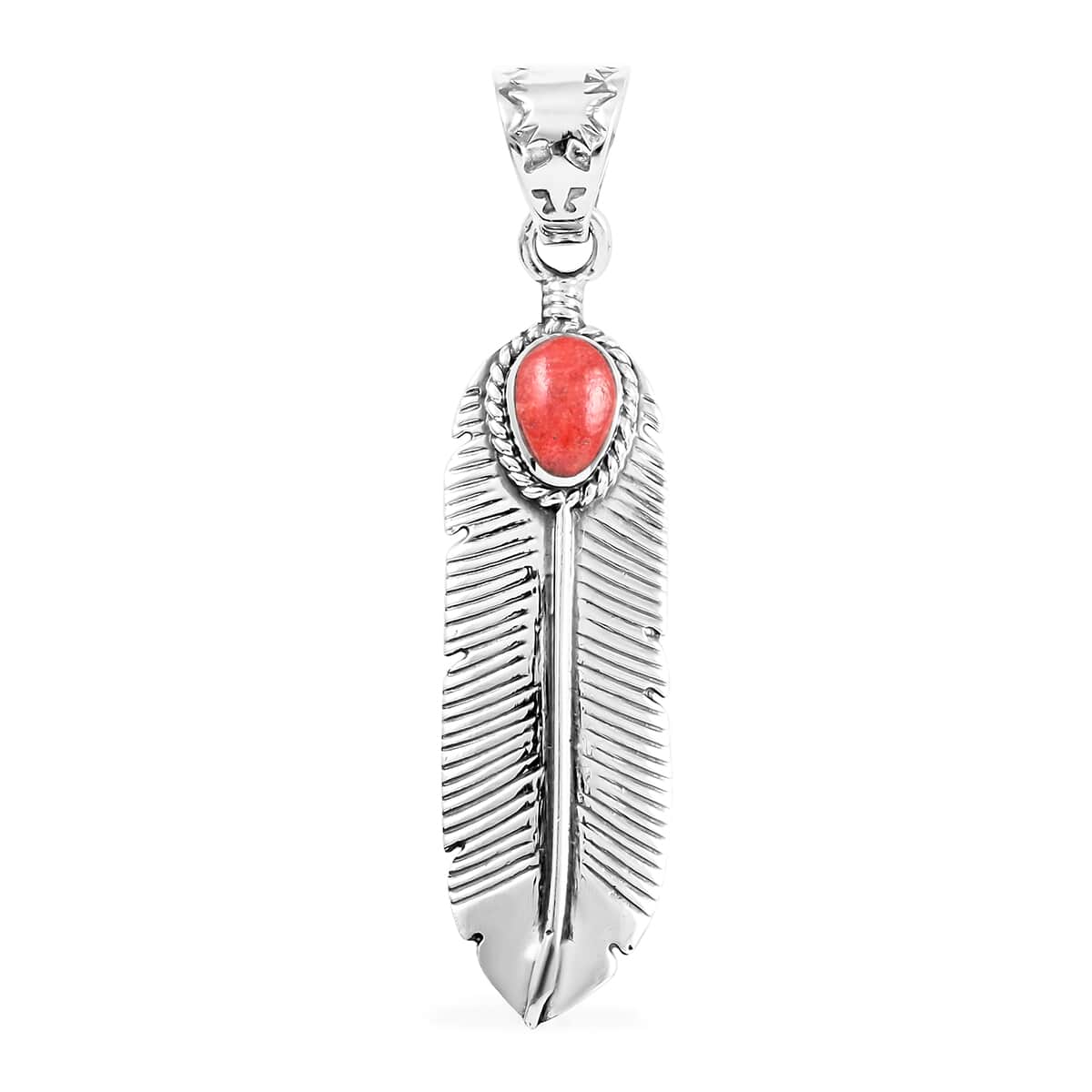 SANTA FE Style Kingman Turquoise Feather Pendant in Sterling Silver 1.00 ctw image number 0