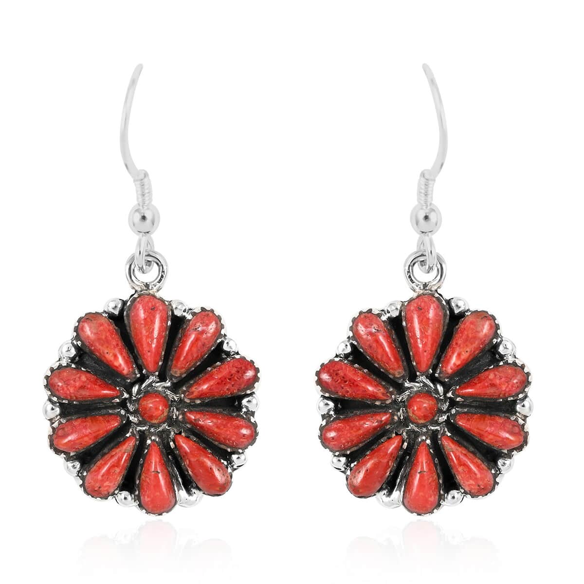 Santa Fe Style Coral Flower Dangle Earrings in Sterling Silver image number 0