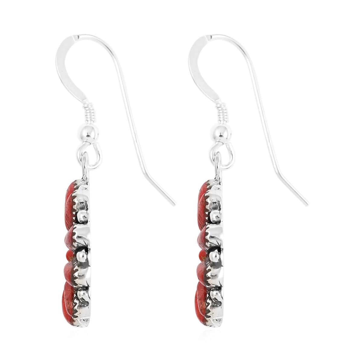 Santa Fe Style Coral Flower Dangle Earrings in Sterling Silver image number 3
