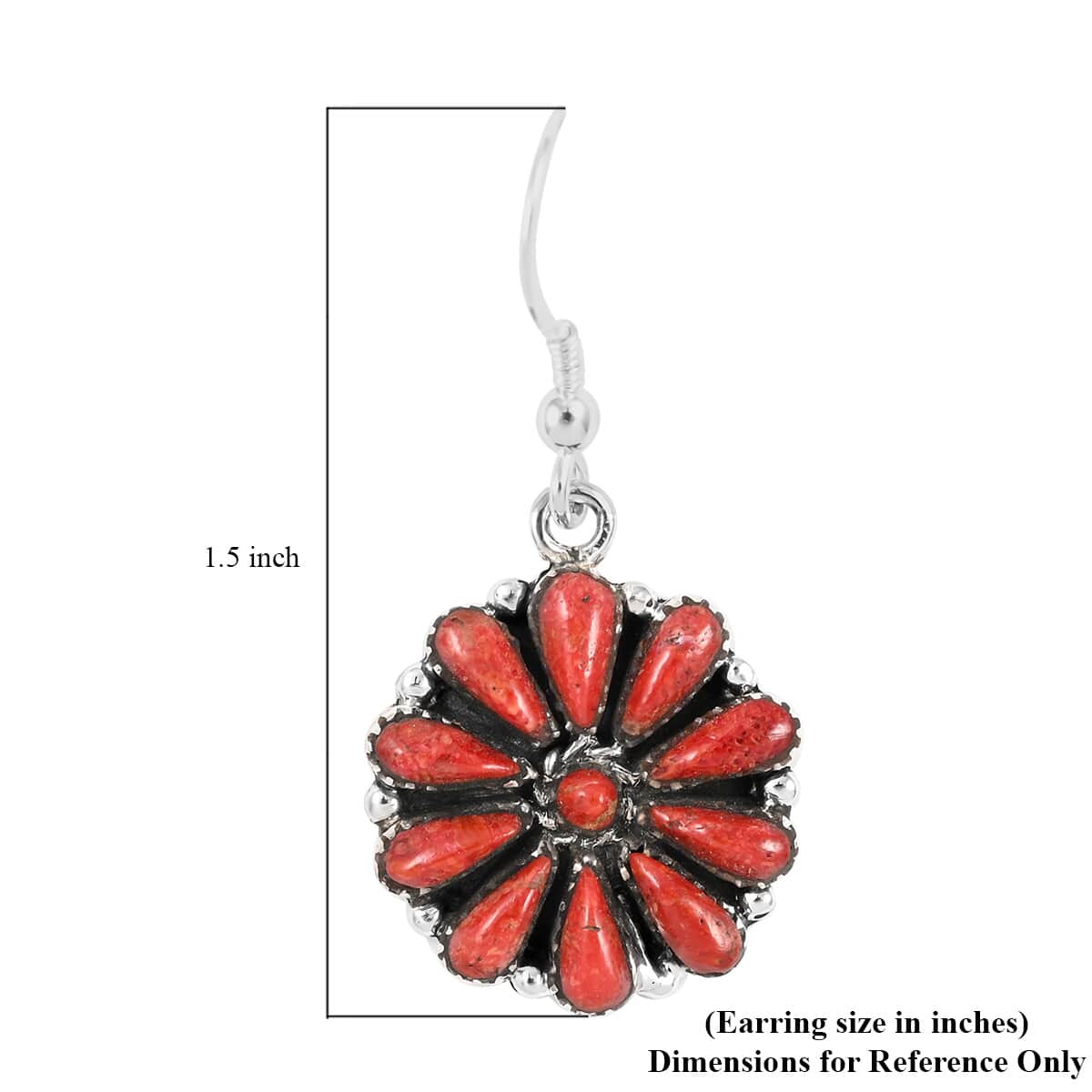 Santa Fe Style Coral Flower Dangle Earrings in Sterling Silver image number 4