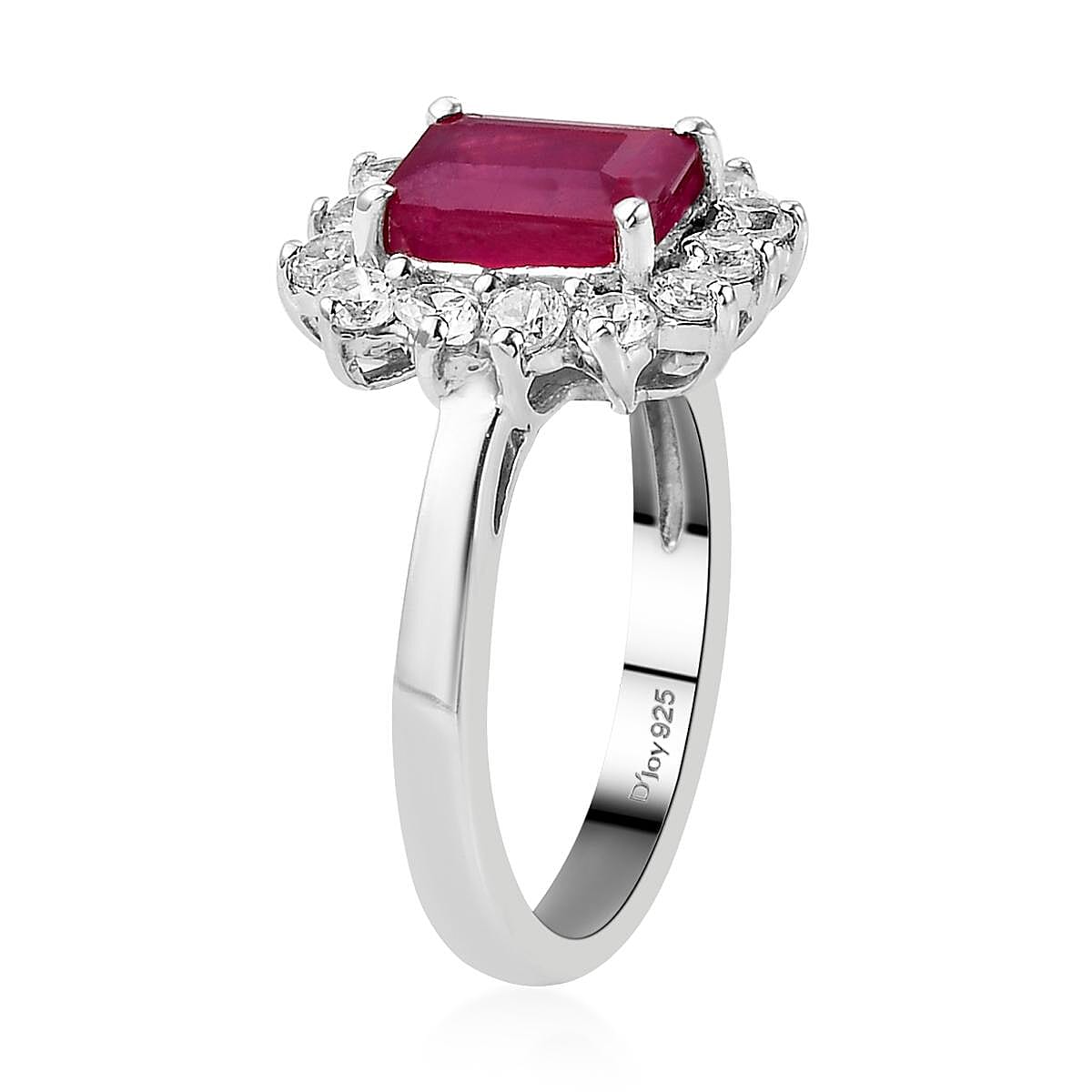 Niassa Ruby and Natural White Zircon Halo Ring in Platinum Over Sterling Silver (Size 7.0) 3.35 ctw