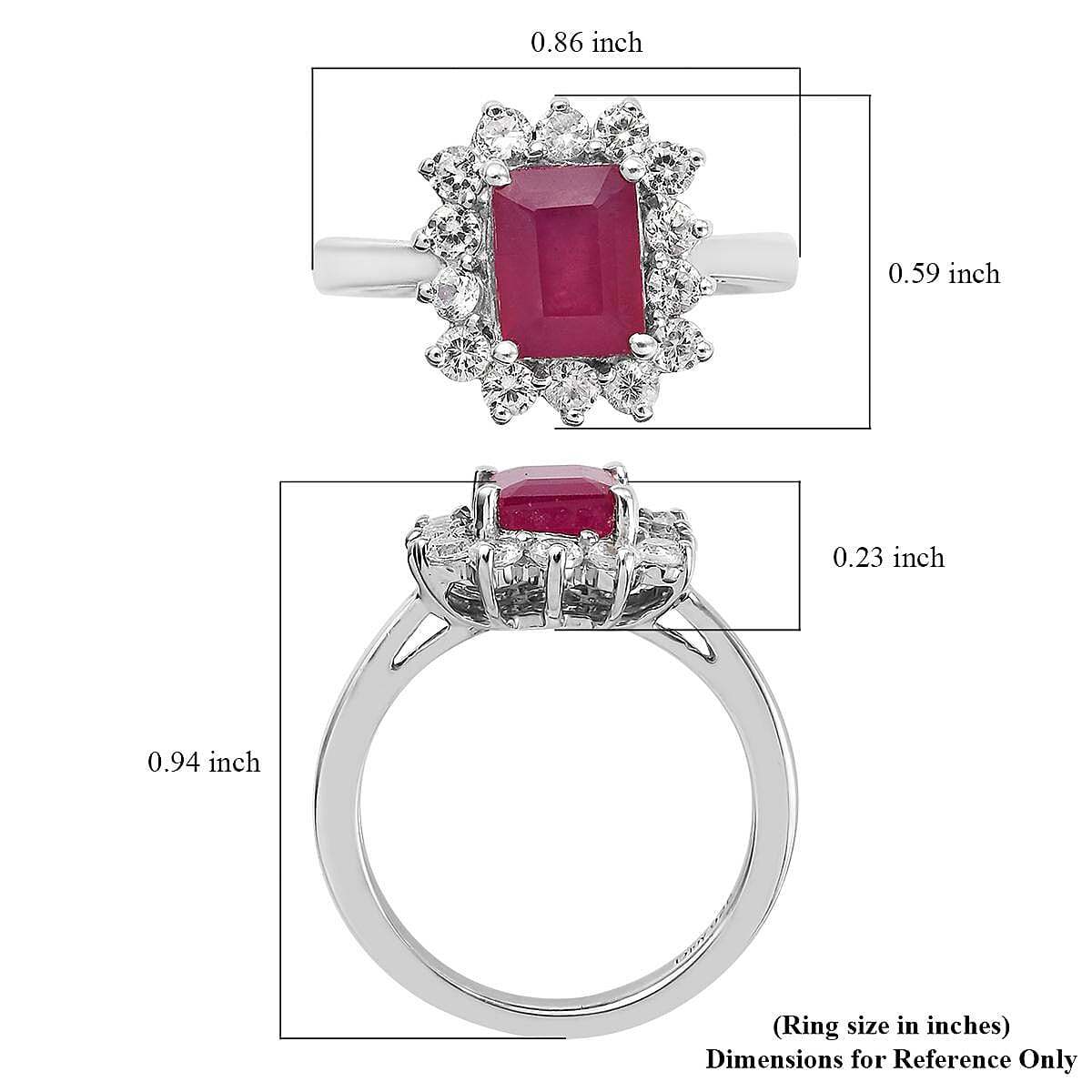 Niassa Ruby and Natural White Zircon Halo Ring in Platinum Over Sterling Silver (Size 7.0) 3.35 ctw