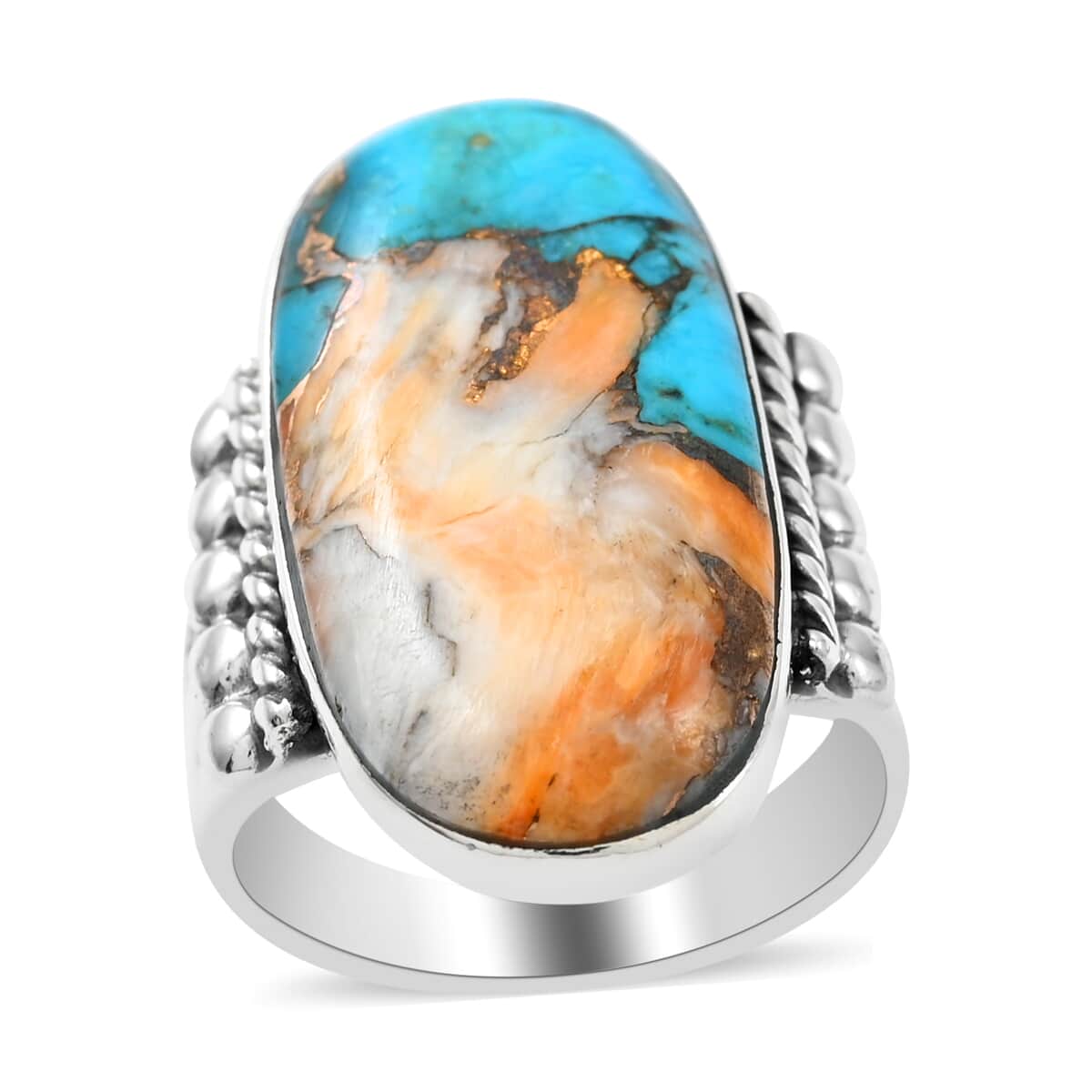SANTA FE Style Spiny Turquoise Statement Ring in Sterling Silver (Size 7.0) 3.25 ctw image number 0