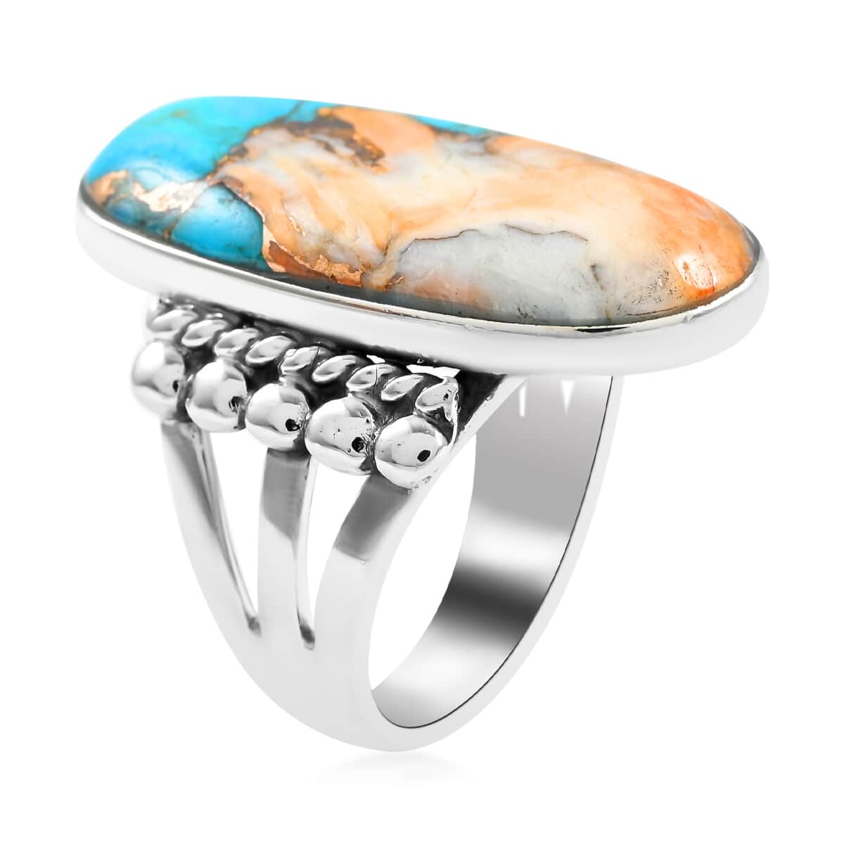 SANTA FE Style Spiny Turquoise Statement Ring in Sterling Silver (Size 7.0) 3.25 ctw image number 3