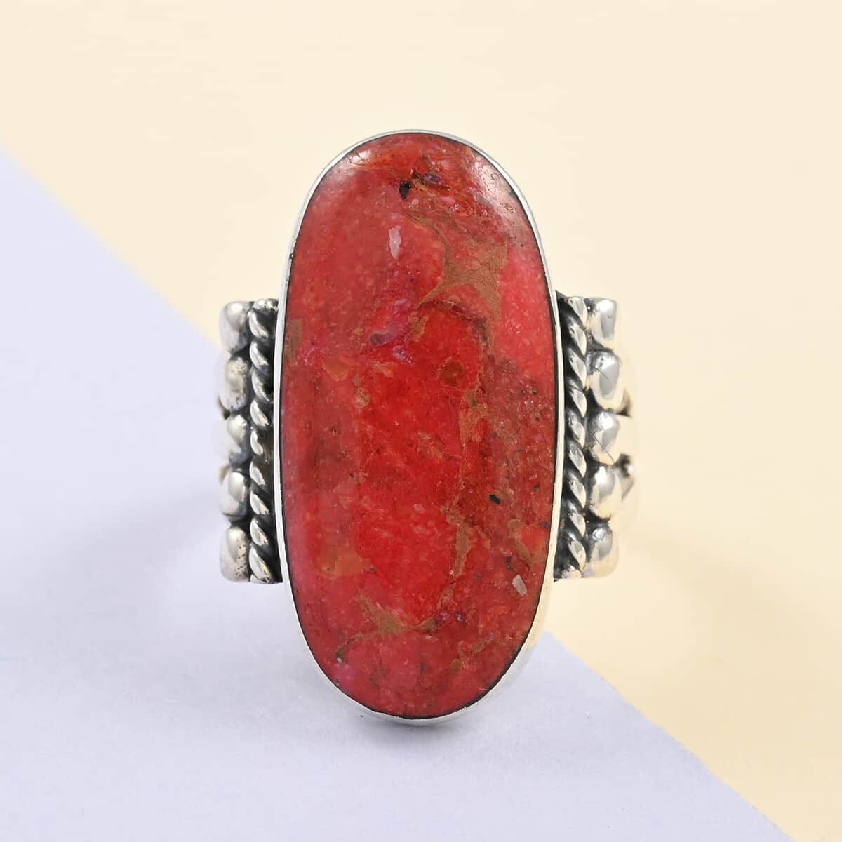 SANTA FE Style Coral Statement Ring in Sterling Silver (Size 6.0) image number 1