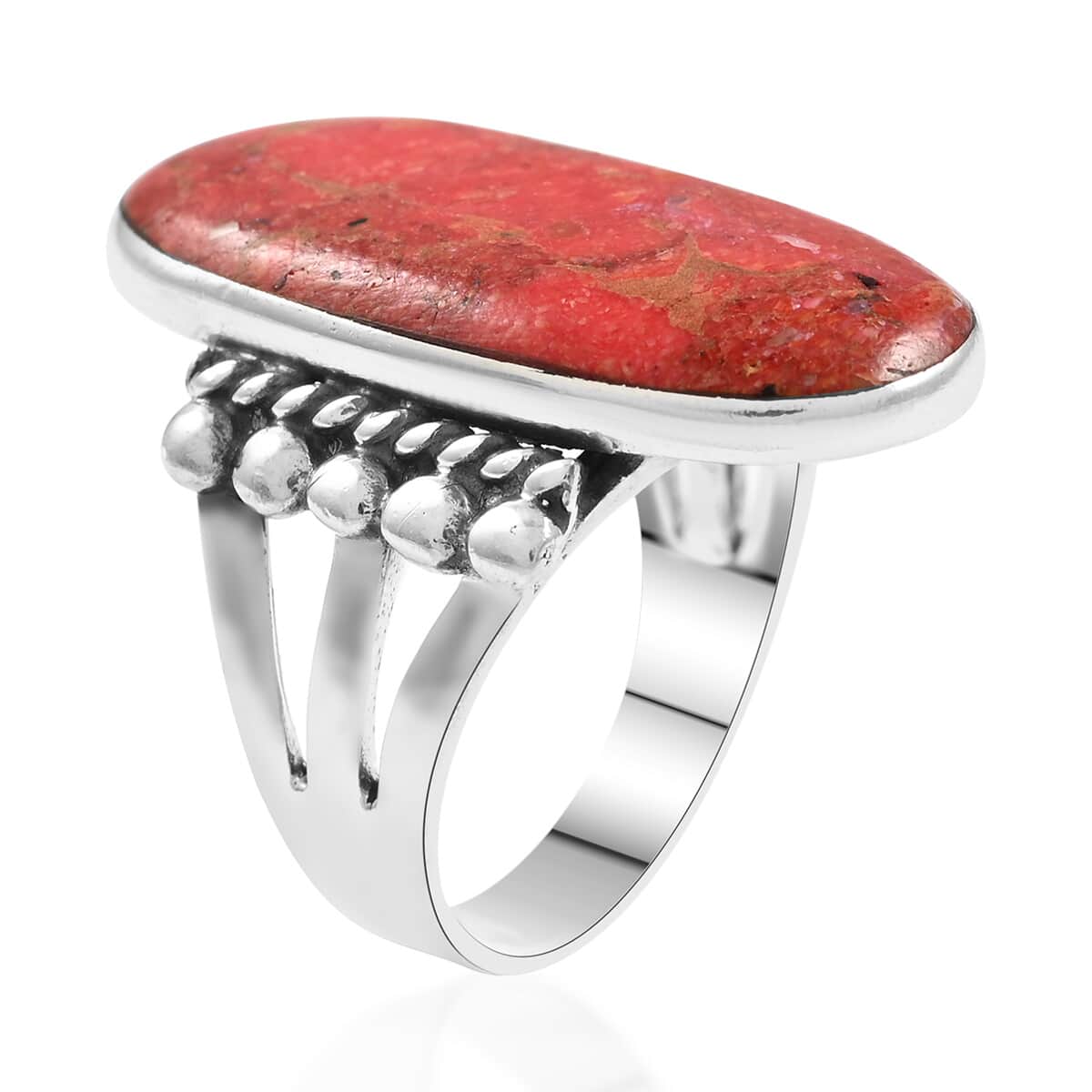 SANTA FE Style Coral Statement Ring in Sterling Silver (Size 6.0) image number 3
