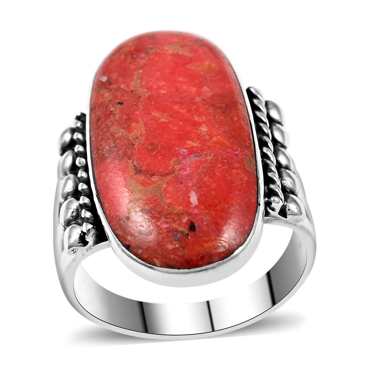 SANTA FE Style Coral Statement Ring in Sterling Silver (Size 7.0) image number 0