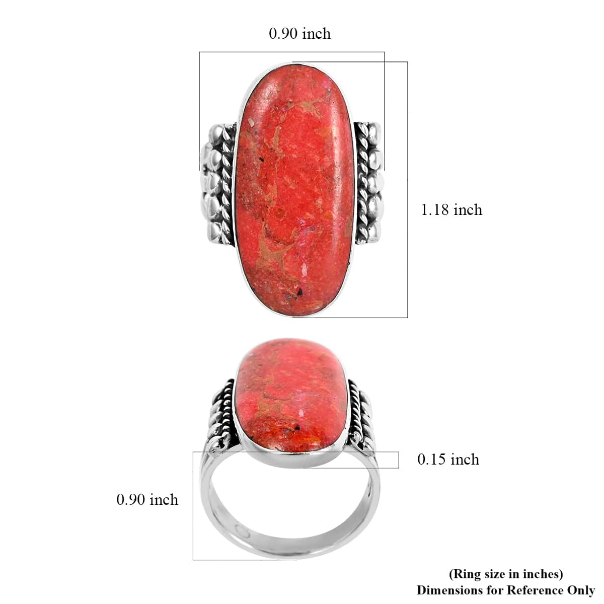 Santa Fe Style Coral Statement Ring in Sterling Silver (Size 8.0) image number 4