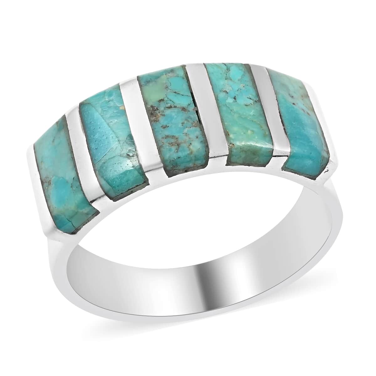 SANTA FE Style Kingman Turquoise 5 Stone Ring in Sterling Silver (Size 10.0) 0.85 ctw image number 0